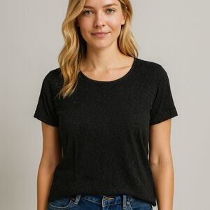 Prophecy Woman Black Floral Textured Top Size 1X Preppy Classic Minimalist Work